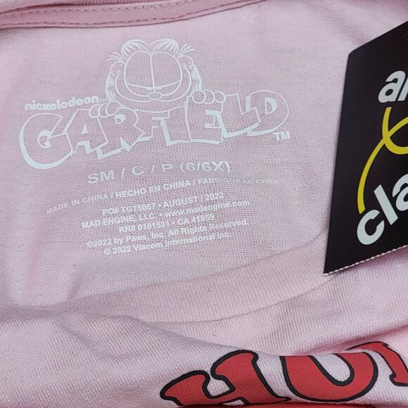 Garfield Christmas Tshirt Girls Sz S 6/6X Pink Holiday Graphic Retro Art‎ Class - Picture 5 of 6